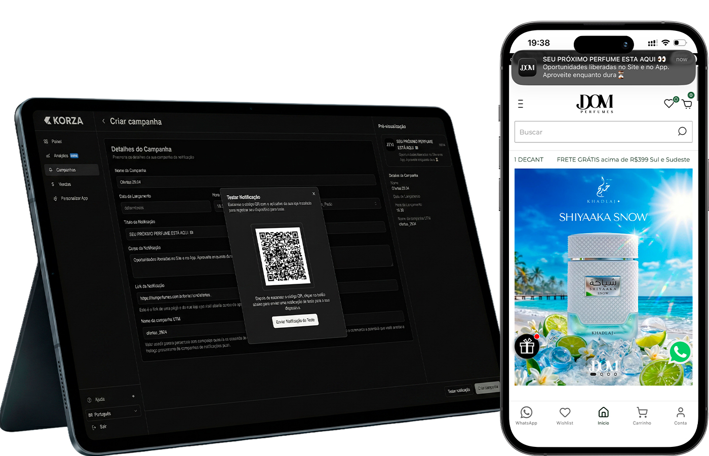 Painel de notificações Korza